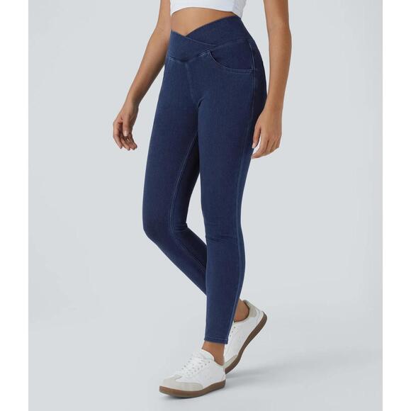 NWT Halara Flex™ High Waisted Crossover Pockets Denim Work Leggings 7/8 Size M - Picture 9 of 10